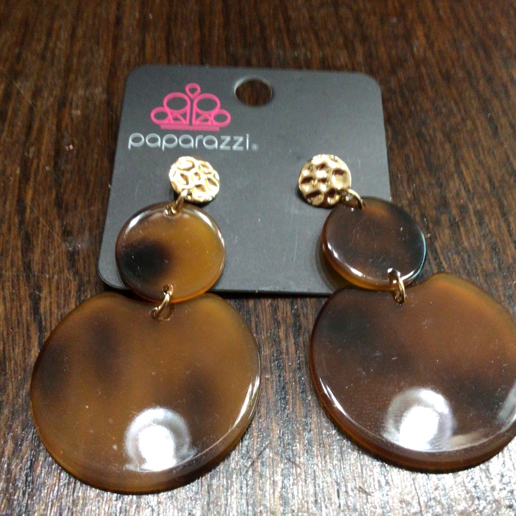 Paparazzi Brown And Gold Earrings New In Original Packaging